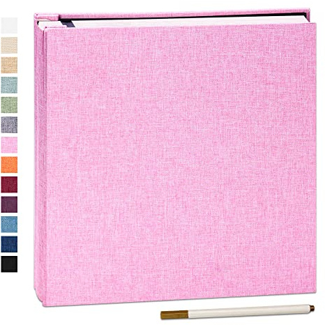 Yopih Selbstklebendes Fotoalbum aus Leinen 40 Seiten, 33x32 cm, Rosa | Fotobuch zum Selbstgestalten, Für 10x15 & 13x18 Fotos, mit Metallstift, Hochzeit Baby Reise Geschenk, Schwarz