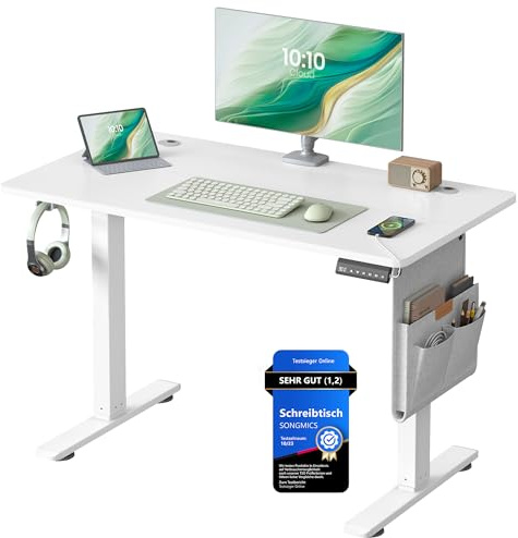 SONGMICS Höhenverstellbarer Schreibtisch elektrisch, 100 x 60 cm, Memory-Funktion mit 4 Höhen, USB-C-Anschluss, wolkenweiß LSD130WZ01