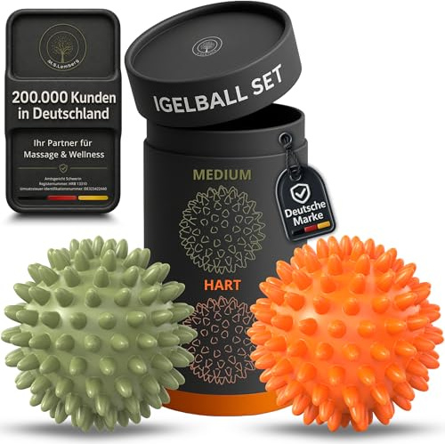 M.S.Lemberg® Igelball Massage Set - Massageball für Reflexzonen, Anti-Stress, Entspannung Geschenk - Noppenball Fußmassage Rücken Nacken Hand Fuß - Ball mit Noppen klein - hart & mittel-weich