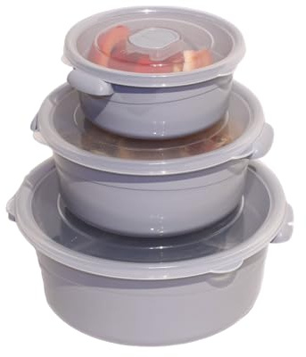 astor24 3er Set Mikrowellen Geschirr - Töpfe Set 2L, 1L, 0,5L - Vorrats Dose Aufbewahrung zum erhitzen, einfrieren mit Deckel und Belüftung BPA frei - Mikrowellenfeste Frischhaltedose