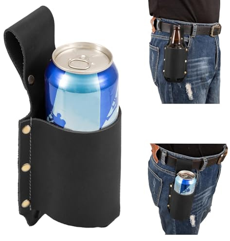 Biergürtel,Leder Bierhalter Gürtel Bierholster,Bier Geschenke für Cowboy Männer Vatertag Weihnachten Biertrinker/Liebhaber Bierzubehör für die Reise.Cowboy Kostüm Herren Accessories.Schwarz