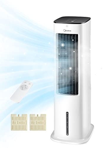 Midea Silent Air Cooler Pro 4-in-1 Mobile Klimaanlage Leiser:Luftkühler,Turmgebläse,Luftbefeuchter und Luftreiniger,mit Fernbedienung,5L Wassertank,355m³/h Luftdurchsatz,55W,LED-Display,Timer,Weiß