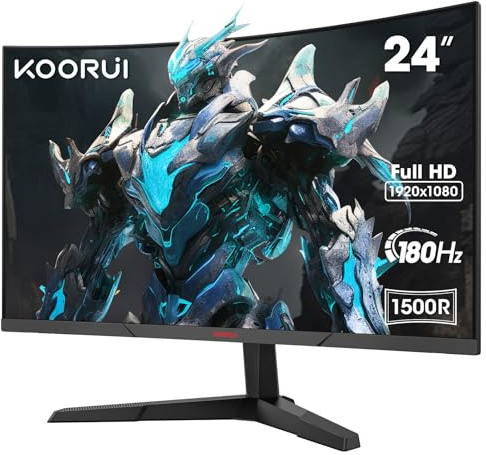 KOORUI 24 Zoll Curved Gaming Monitor, 1ms 180Hz FHD PC Bildschirm 1500R, Adaptive Sync VESA 100x100mm HDMI 2.0/DP 1.2, Schwarz 24E6CA