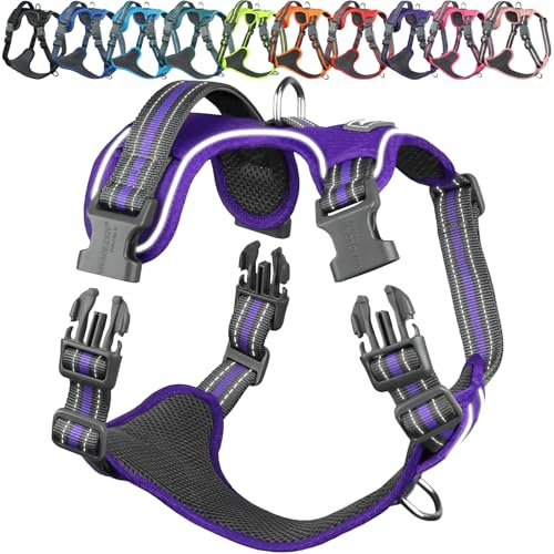VIVAGLORY Anti Zieh Geschirr für Hunde Hundegeschirr, XS, Lila, A | Antizuggeschirr mit Gepolstert Griff & Brustring, Anti Zieh Mitwachsend Ausbruchsicher & Reflektierend für Welpe Hund