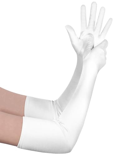 Aomig Handschuhe Damen 1/2 Pcs Lange Braut Handschuhe Satin Abendhandschuhe | Elastic Fingerhandschuhe Ellenbogenhandschuhe 1920s Tanzhandschuhe für Classic Oper, Maskerade, Cosplay-Kostüme, Halloween