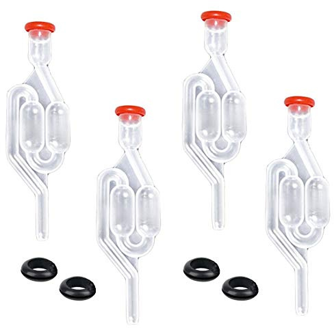ASFINS Gärröhrchen Set, 4 Stücke Luftschleusen Gärspund Gärverschluss und 20 Stücke Silikon Ösen für Einkochen, Brauen, Wein Machen, Sauerkraut Gären, Kimchi, S-förmig, 10mm