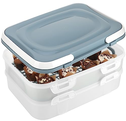 com-four® Partycontainer mit 2 Etagen und Hebeeinsatz für Kuchen | Kuchen Transportbox mit Tragegriffen, Frischebox für Lebensmittel, Muffinbehälter