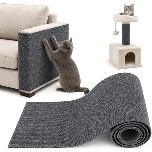 200cm × 40cm Kratzschutz Sofa Katze, Kratzmatte Selbstklebend für Sofa & Wand, Katzen Kratzbrett, Trimmbarer Schutz gegen Katzenkratzer Couch Schutz von DIY Krallen Katzenteppich (dunkelgrau)
