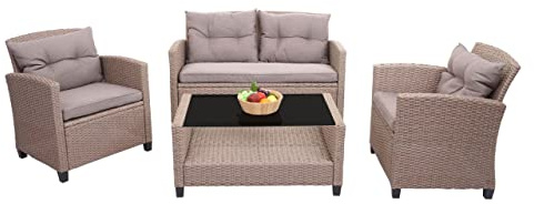 Mendler XXL Poly-Rattan Garnitur HWC-F10 Spun Poly - grau-braun | Balkon-/Garten-/Lounge-Set, Sitzgruppe, Sofa, Sessel, mit Kissen