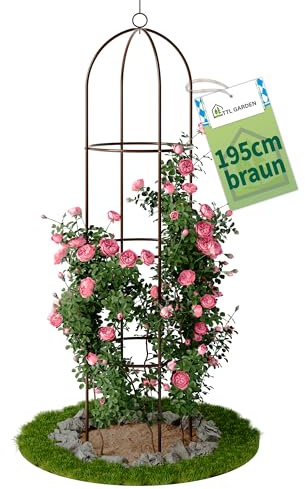TTL GARDEN 195x40cm Obelisk Rankhilfe XL braun - Rosen Rankgitter Metall | - rostfrei für Kletterpflanzen Rosen Clematis - pulverbeschichteter Stahl 195 cm hoch 40cm Ø Rankturm für Tomaten Gurken