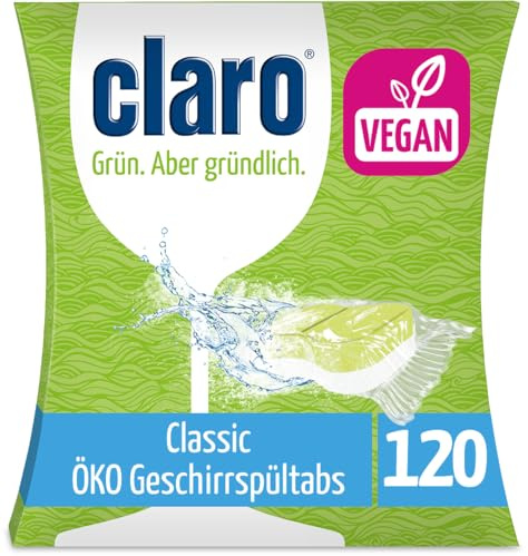 CLARO Classic Öko Geschirrspül-Tabs - 120 Spülmaschinen-Tabs - phosphatfrei, umweltfreundlich & vegan - wasserlösliche Folie