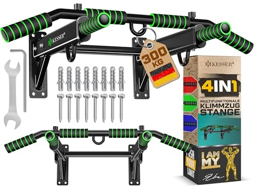 KESSER® Klimmzugstange Wandmontage 4in1 bis 300kg, Pull Up Bar Wand + rutschfesten Griffen & Multi-Grip, Klimmzugstange für zu Hause, Halterung für Boxsack, Ringe & Seile, Fitness Trainingsstation