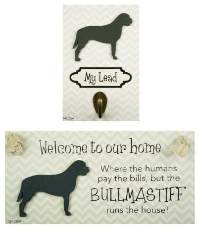 Splosh Bull Mastiff Precious Pet Collection – Leinenhaken und Plakette aus Holz, Zubehör-Set – Leinen-Halter, Wanddekoration & Rassehausschild – Personalisierte Geschenke & Heimdekoration