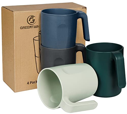 Greentainer Tasse mit Henke,4er Kaffeetassen |450 ml Trinkbecher für Kinder & Erwachsene|Becher ohne Melamin für Wasser Milch Tee,Wiederverwendbare & Unzerbrechlich|Spülmaschinen & Mikrowellengeeignet