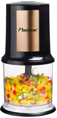 Bestron elektrischer Multi-Zerkleinerer, Universalzerkleinerer mit zwei Schneidemessern & 500ml Kapazität, große Pulstaste, 400 Watt, Farbe: Kupfer