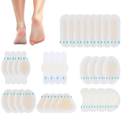 Simarro 32 Stück Fußblasenbandagen, hydrokolloid-basierte Verband, wasserdichte Gel-Blisterpads, Sortimentspackung für schützende Zehen, Fersenblasen-Prävention