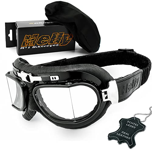 HELLY® - No.1 Bikereyes® | Motorradbrille | echt Leder | beschlagfrei, winddicht, HLT® Kunststoff-Sicherheitsglas nach DIN EN 166 | Motorradbrille: 1410
