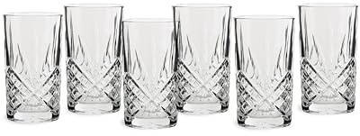 ECHTWERK Longdrink Gläser Set 6-teilig, 350 ml - Robuste Highball Gläser in Schliffoptik mit Reliefstruktur, bleifrei, spülmaschinenfest, 13,8 x 7,7 cm