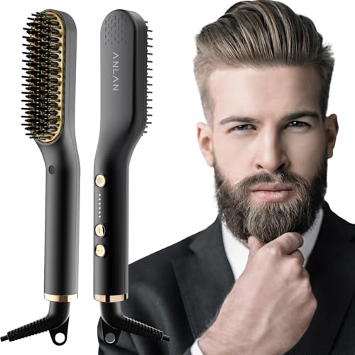 ANLAN , 2 in 1 Bartglätter für Männer und Mini Haarglätter, 5-Stufen Temperatur(120-200℃), 30er Schnell Beheizte, Ionischer Hair Beard Straightener Brush für Das Styling Von Bart und Haar