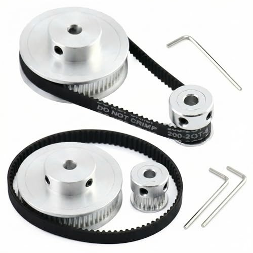 QWORK® 2 Sätze Zahnriemenscheibe 2GT für 3D-Druckers, 20 & 60 Zähne 5mm Bohrung Aluminium Zahnscheibe und 6mm Breite 200mm Länge Riemen