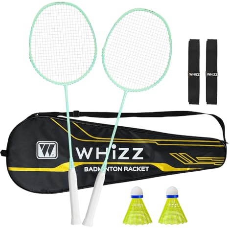 BAIHUALIN WHiZZ Badminton Schläger Set 2 Spieler, Leichter Carbon Graphit Badmintonschläger Federball Set für Training, Übung, Freizeit + 2 Federbälle + 2 Griffbänder + 1 Tragetasche, Grün+Grün