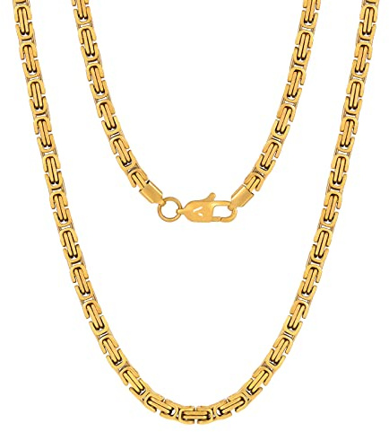 VEXXS Kette Herren 4/6mm, 18K Gold beschichtet Edelstahl Königskette, Byzantinische Goldkette für Herren Damen Mädchen Männer Jungen, Hip Hop Schmuck Geschenk,45-65cm