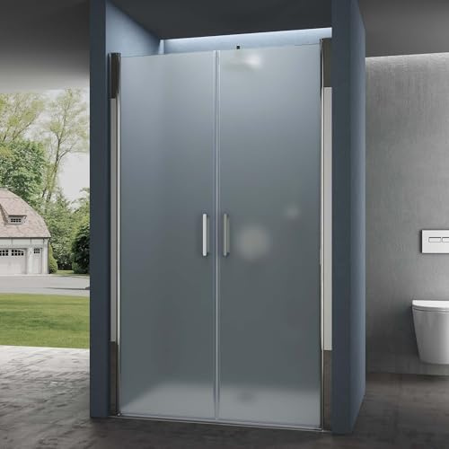 doporro Duschtür Nischentür dusche Duschabtrennung Duschkabine 85cm Nischendrehtür 195cm ESG-Sicherheitsglas Duschtür satiniert Drehtür mit Hebe- und Senkmechanismus Teramo24VS