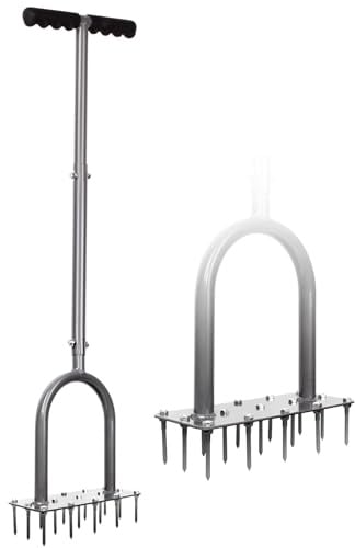 Walensee Rasenlüfter mit 3 Reihen und 15 Stahlspikes, Manueller Rasenbelüfter mit langem Stiel, Heavy Duty Aerifizierer zur Belüftung von Rasen und Boden, Gartenwerkzeug für die Rasenpflege