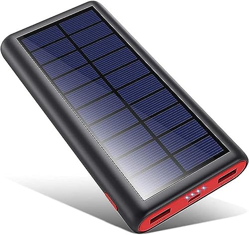 Solar Powerbank 26800mAh, QTshine Power Bank USB C Tragbares Solarladegerät, Extrener Akku Pack mit 3 Ausgängen speziell für Aktivitäten im Freien, Kompatibel mit iPhone 17/16 ProMax Samsung Huawei