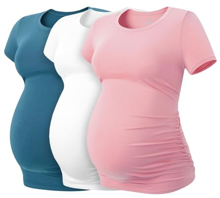 LAPASA Damen 3 er Pack Umstandstop Umstandsmode Umstandskleidung Tops Schwangerschaft Kurzarm Umstands T-Shirt L55