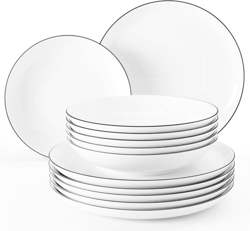Seltmann Weiden 001.737148 Lido Tafelservice - 6 Essteller + 6 Suppenteller - 12-tlg. - Black Line