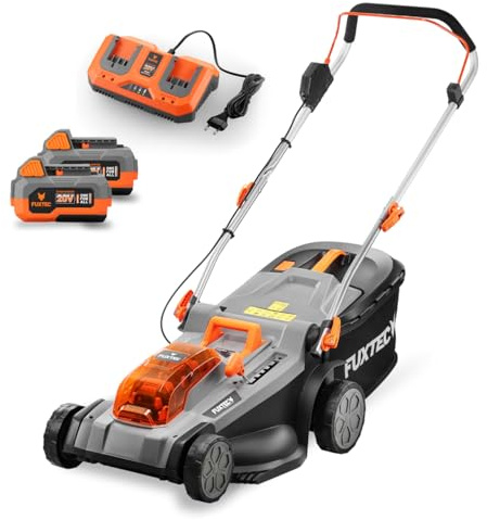 FUXTEC Akku Rasenmäher 40V (2x20V) E2RM37- Schnittbreite 37cm, Variable Schnitthöhe, Elektrorasenmäher, Kabellos (Li-Ion Akku & Ladegerät inklusive)