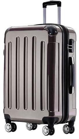 BEIBYE Hartschalen Koffer Trolley Rollkoffer Reisekoffer 4 Zwillingsrollen Polycabonat (Coffee, 66cm - 70L)