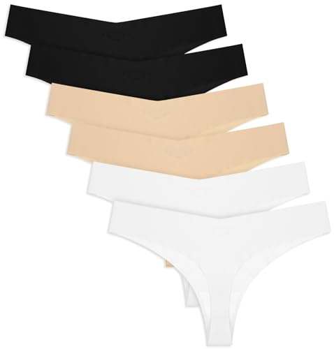 Yolev 6er Pack Seamless Tanga Damen String Nahtlose Unterhosen Unsichtbarer Slips String Tanga Damen Nahtlos Slips Nahtloser Tanga für Damen Unsichtbarer V Taillen Slip (L/M) Mehrfarbig
