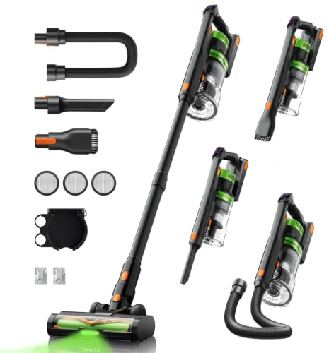SunSare Akku Staubsauger Kabellos 600W/50000Pa/65Min, Akkustaubsauger mit HD Display, Aromatherapie，Anti Haar Wrap，Ultraleise kabelloser Staubsauger für Tierhaare/Teppiche/Hartböden/Auto