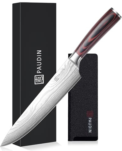 PAUDIN Kochmesser 23cm, Scharf Küchenmesser, Profi Chef Messer | 5Cr15MoV Edelstahl, Ergonomischer Griff, Langlebig & rostfrei, Vielseitig für Hobby & Profiköche, Kochliebhaber