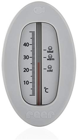 Reer Baby-Thermometer für die Badewanne mit süßem Unterwasserwelt-Motiv, kindersicheres Bade-Thermometer - Grau