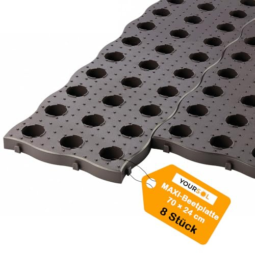 YOURSOL Maxi-Beetplatte 70x24 cm Set 8 Stück, Rutschfester Gartenweg mit Klicksystem, Pflasterung für Gemüsebeete, Garten Trittplatten, Kunststoff Bodenplatten
