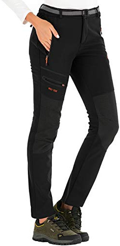 DAFENP Damen Wanderhose Skihose Wasserdicht Softshellhose Winddicht Winter Warm Gefüttert Outdoorhose Snowboardhose Trekkinghose KZ1635W-Black-XL