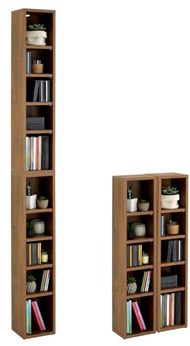 CARO-Möbel CD DVD Blueray Regal Chart in Eiche Dunkelbraun – Zweiteiliges Medienregal, Aufbewahrung, CD-Ständer mit 10 Fächern für bis zu 160 CDs, 20x187 cm (B x H)