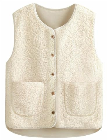 Henjunu Teddy Fleece Weste Damen,Herbst Winter Warm,Teddyweste damen,Ärmellose Fleeceweste Damen,Teddyweste Outwear Thermoweste