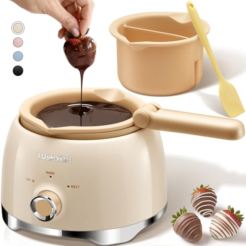 LUSHYUM Elektrischer Schokoladenschmelztopf mit 2 Silikoneinsätzen, 800 ml | Gleichmäßige Erwärmung & schnelles Schmelzen, BPA-freies Silikon, leicht zu reinigen, ideal für Schokolade & Candy Melts