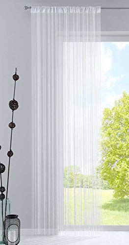 Fadengardine, HxB 250x140 cm, Weiß Lurex mit Tunneldurchzug und eingenähtem Kräuselband, geeignet für Gardinenstangen und Gardinenschienen Fadenvorhang Fadenstore Raumteiler, 20303CN