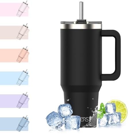 WATERSY 40oz Kaffeebecher to Go Thermobecher Doppelwandiger Edelstahl Vakuum Auslaufsicher Trinkbecher mit Griff und Strohhalm Thermal Tumbler Hellbeige
