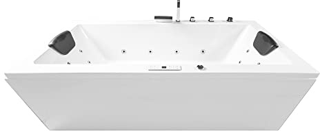Basera® CLASSIC Indoor Whirlpool Badewanne Naxos (180 x 80 cm) | 24 Massagedüsen, Wasserfall, LED-Ambiente, Touchpanel, Bluetooth und Radio