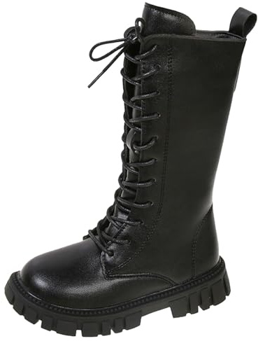 Generisch Kinderschuhe Modische Flache Stiefel Bequeme weiche Sohle Kinderstiefel Prinzessinnenstiefel (Black, 34 Big Kids)