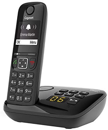 Gigaset AS690A - Schnurloses DECT-Telefon mit Anrufbeantworter - großes, kontrastreiches Display - einstellbare Klangprofile - Freisprechfunktion - Anrufschutz, schwarz [Deutsche Version]