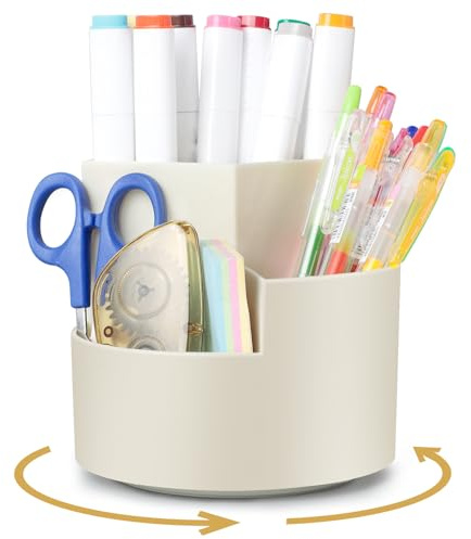AiQInu Drehbarer Stiftehalter, 360°Rotierende Stiftehalter Schreibtisch Organizer mit 3 Fächern, Große Kapazität, für Büro Aufbewahrung & Organisation, Make-Up, Bastel