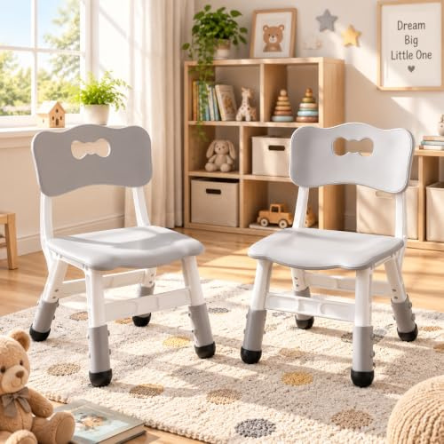 MAMIZO 2er Set Kinderstuhl Höhenverstellbar, Stühle bis 100 kg, Grau | 2er Pack Kunststoff Kinderstuhl mit Rückenlehne für Zuhause & Kita, ergonomischer Schreibtischstuhl für Kinder ab 2 Jahren