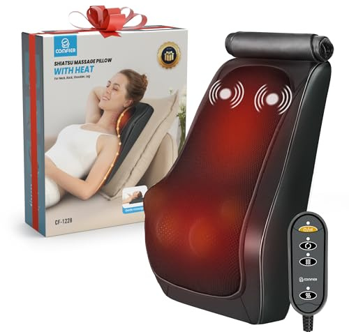 COMFIER Massagegerät, Nackenmassagegerät mit Wärme, Shiatsu Rückenmassagegerät mit 4D Knetköpfen, Massagekissen für Schulter, Rücken, Beine, Geschenke für Männer Frauen